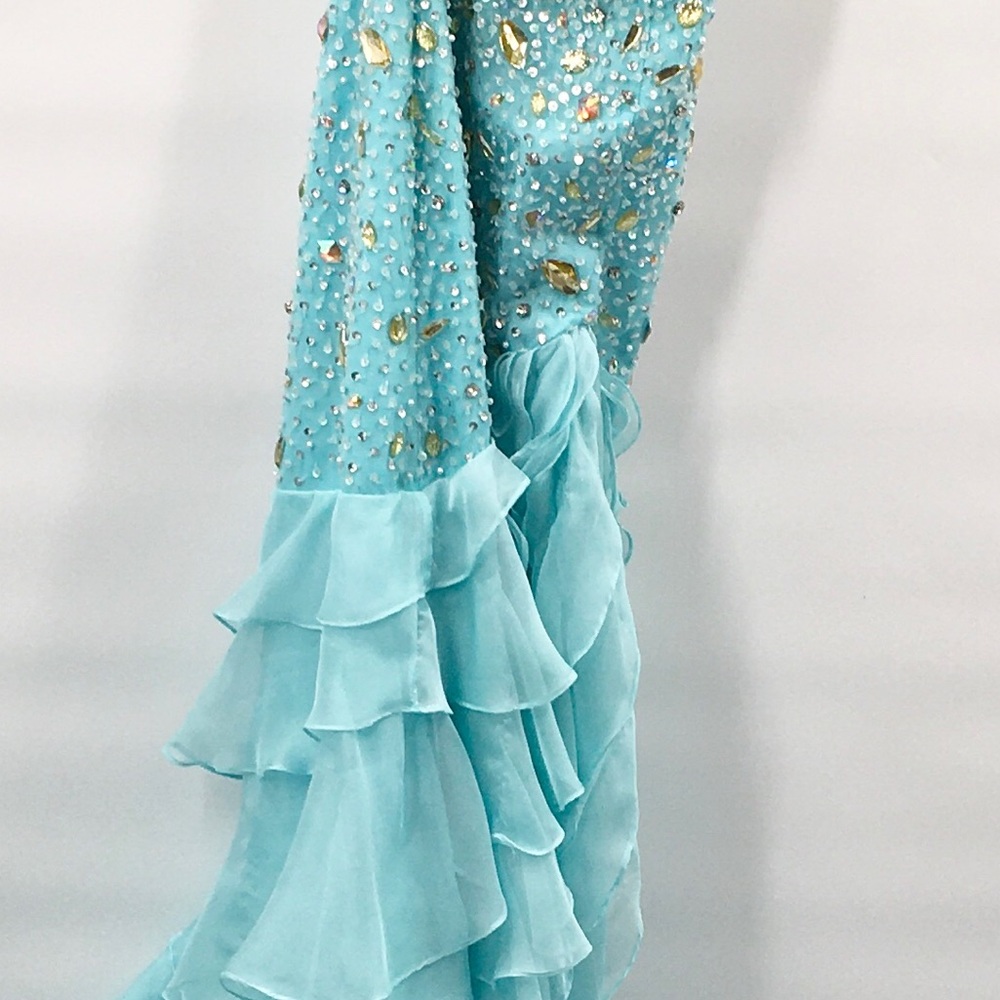 $1695 Terani Couture Aqua Ruffle Prom Gem … - Picture 9 of 14